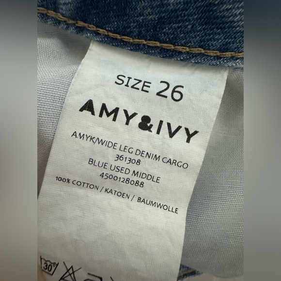 Amy & Ivy Wide Leg Cargo Jeans​ High Rise Light Wash Blue Denim Baggy Size 26 - Picture 7 of 14